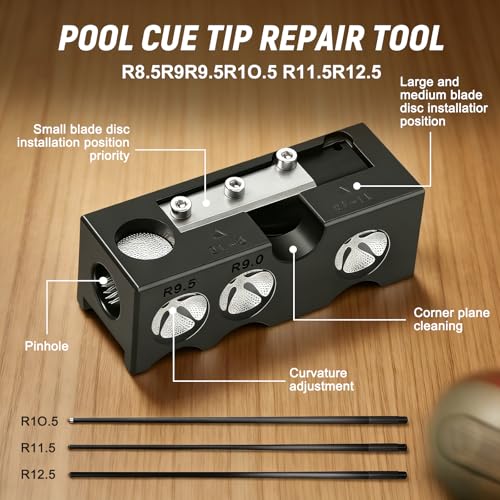 11-in-1 Pool Cue Tip Repair Kit, Pool Cue Tip Shaper Tool with Cutter, Pool Cue Tip Replacement Tool Set for Shaping, Trimming, Pricking & Cleaning Cue Tips, Billiards Accessories