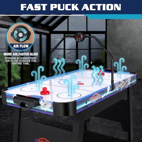 58" Air Hockey Table, Arcade Style with Powerful 700mA Motor, Accurate Digital LED Scoreboard on Overhead Gantry, Includes 2 Pucks and 2 Pushers