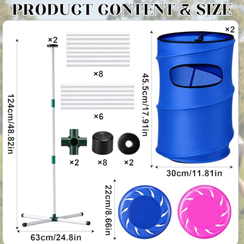 2 Set Flying Disc Game Set Portable Disc Toss Game Includes 2 Discs Targets & 2 Flying Discs & 2 Height Adjustable Poles Lawn Outdoor Games for Backyard, Park, Beach for Family & Friends