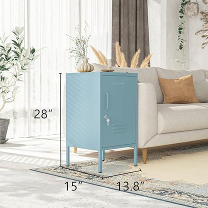 Single Door Lockable Metal End Table & Children's Bedside Table, 2-Tier Storage Cabinet with Adjustable Shelf, Easy Assembly Side Table for Living Room Bedroom Home Office Blue - color: Ocean, style: End Table-28"H-GL