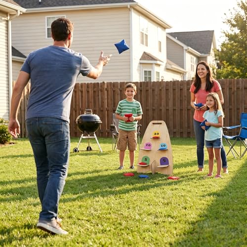 Vertical Cornhole Board Set with 8pcs Bean Bags, Wood Foldable Cornhole Games for Kids Adults Teens, Outside Toys for Kids 8-12, Carnival & Yard Games