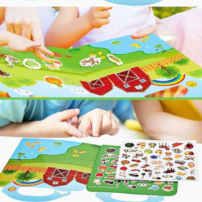 Reusable Sticker Book for Kids, Farm Stickers Educational Learning Toys Travel Stickers Activity Books for Toddler Girls Boys Age 3+ Birthday Gifts - style: Farm