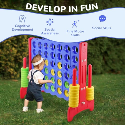 Peekabu Giant 4-in-A-Row Connect Game Outdoor, 3.5FT Jumbo 4-to-Score Yard Game for Kids & Adults, 42 Rings & Quick-Release Slider