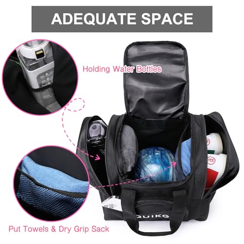 Bowling Ball Bag for Single Ball, Tote Bowling Bag with Padded Ball Holder - color: Black