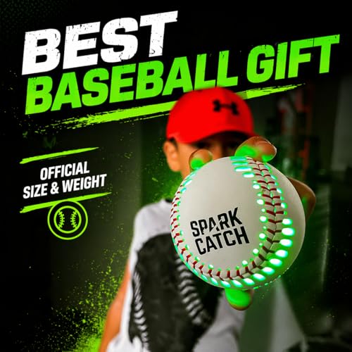 SPARK CATCH Light Up Baseball, Glow in The Dark Baseball, Sports Gear Accessories Gifts for Boys 8 9 10 11 12 13 14 15 Years Old, Kids Teens All Ages Gift Ideas - color: Neon Green