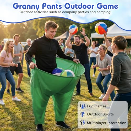 2 Pcs Granny Pants Yard Game, Granny Pants Outdoor Game with 16 Six-Color Bouncy Ball and 2 Air Pump, Team Relay Family Reunion Party Field Game Sets - color: Yellow + Green