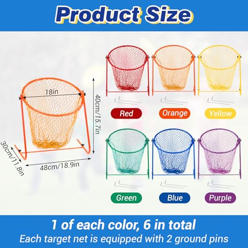 Seenelling 6 Pcs Multipurpose Target Net Set Physical Education Equipment Elementary School PE Training Multicolor Nets for Hitting Golf, Flying Disc, Throwing Football Games