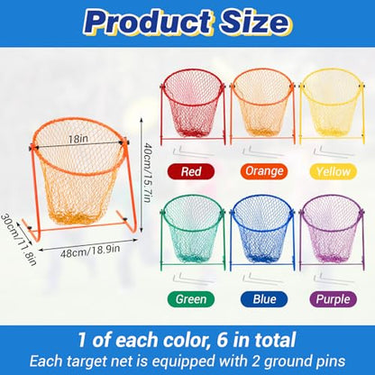 Seenelling 6 Pcs Multipurpose Target Net Set Physical Education Equipment Elementary School PE Training Multicolor Nets for Hitting Golf, Flying Disc, Throwing Football Games