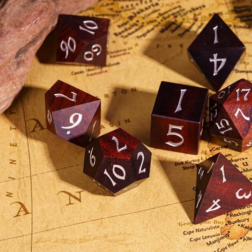 Wooden DND Dice Set, Natural Wood Polyhedral Dice Set D&D with Metal Box for Role Playing Games and Tabletop Games (Red Sandalwood) - color: Big Red Sandalwood