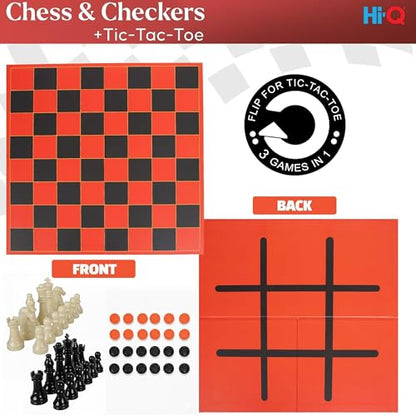 3-in-1 Chess, Checkers & Tic-Tac-Toe Game Set – Double-Sided Folding Board – Staunton Style Pieces & Interlocking Checkers – Classic Strategy Family Board Game for Kids & Adults - style: 3-in-1 Chess Checkers Tic-Tac-Toe Set