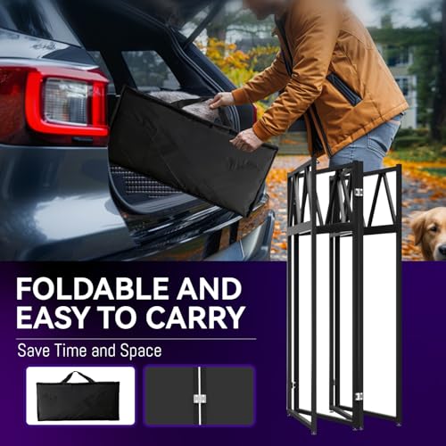 Portable DJ Booth Stand, 40" x 20" x 45" Foldable DJ Table with 8-Piece Black & White Lycra Scrim Facade, 200lbs Capacity Metal Event Booth with Corner Shelves, Cable Ports & Carry Bag - size: 40x20 with Triangle