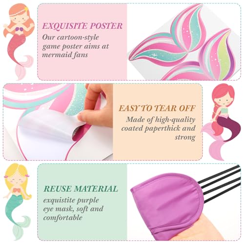 Faccito Stick Tail on The Mermaid Party Game Mermaid Games Set Include 21 x 28 Inch Large Poster 24 Pcs Reusable Tail Stickers Blindfold Ocean Sea Theme Party Supplies Birthday Favors - style: Mermaid