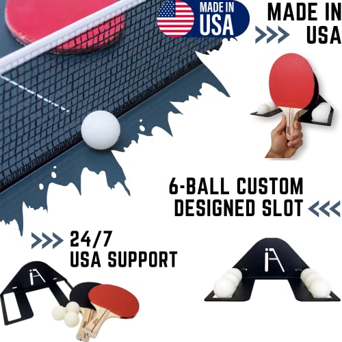 IRON AMERICAN Ping Pong Wall Rack, Made in USA - 1.375 Inch Slot for Balls and 3.25 Inch Slot for Paddles, Ping Pong Ball Holder Table Tennis, Hardware Included 2-Pack - style: 2-PACK