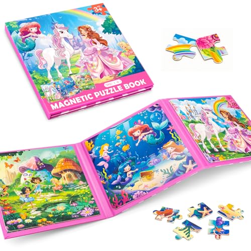 Princess Magnetic Mermaid Puzzles for Toddlers 3-5 Girls, 20-25-30 Pieces, Ages 4-6, Travel Entertainment Toys, Birthday Gifts - style: Girl