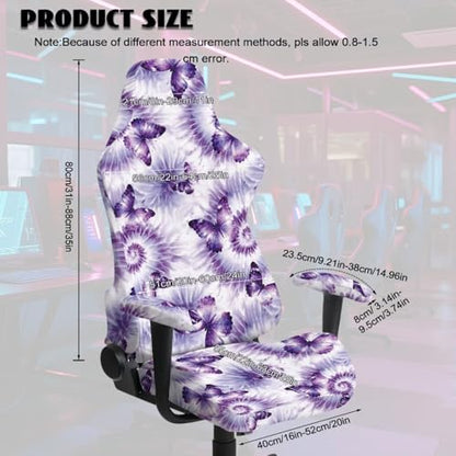 Butterfly Print Gaming Chair Covers Slipcovers with Armrest Covers Tie Dye Print Computer & Gaming Chair Slipcover Universal Fit for Desk/Swivel/Rotating Chairs Protector - color: Purple and White - Butterfly Tie Dye