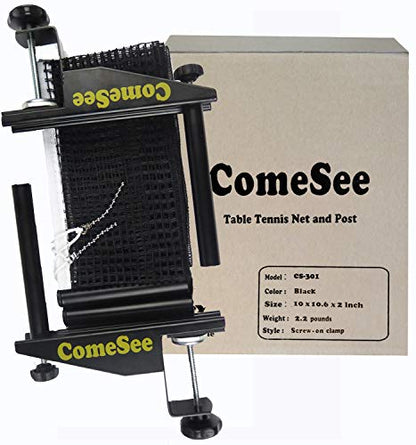 Comesee Professional Table Tennis Ping Pong Net Post Set Strength Screw Clamp with Net Clip Insert, 1.5 Inch Width Grip Holder, Tension and Height Adjustable Easy Set Up (Black)