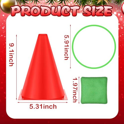 Soulchen 30 Pcs 3 in 1 Carnival Games Set Soft Plastic Cones Bean Bags Combo Set Ring Toss Games for Adults Family Outdoor Yard Birthday Party