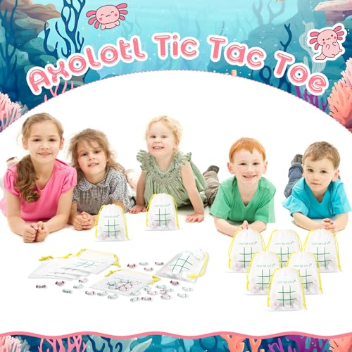 Sotiff 36 Set Tic Tac Toe Games Bulk Axolotl Party Favors Axolotl Tic Tac Toe with Bag Animal Birthday Party Gifts Classroom Exchange Gifts Outdoor Indoor Activities - style: Axolotl