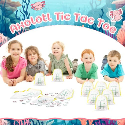 Sotiff 36 Set Tic Tac Toe Games Bulk Axolotl Party Favors Axolotl Tic Tac Toe with Bag Animal Birthday Party Gifts Classroom Exchange Gifts Outdoor Indoor Activities - style: Axolotl