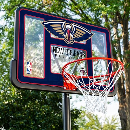Lifetime NBA New Orleans Pelicans Portable Basketball Hoop, Adjustable Height 7.5-10 Ft, 44 Inch Shatterproof Fusion Backboard, Base with Wheels - color: New Orleans Pelicans