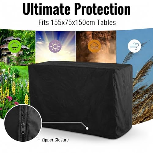 Ping Pong Table Cover, Waterproof Dustproof Outdoor Zippered 210 Silver Coated Polyester 155x75x150cm - Heavy Duty Protection, Tear Resistant, Patio Table Tennis Accessories