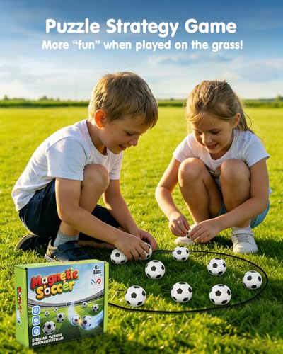 Soccer Magnetic Game with String & 20 Football-Shaped Stones – Fun Puzzle Strategy Games for Family Game Night, Party, Travel & Camping – 2 Player Games for Kids & Adults, Great Gift