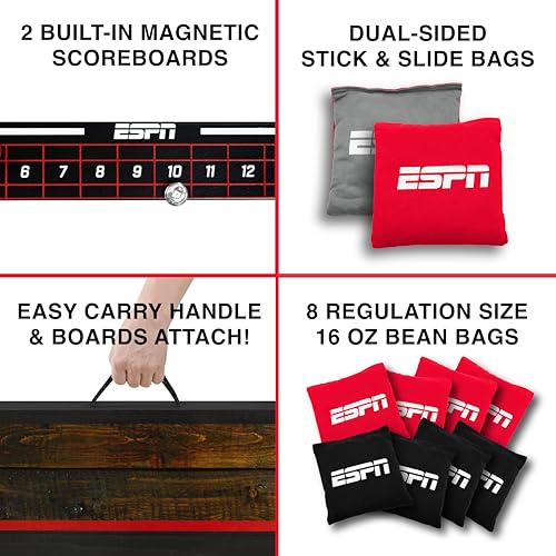 ESPN Solid Wood Cornhole Board Set, Includes Bean Bags and Travel Case, Ideal for Outdoor Games - style: 2x3