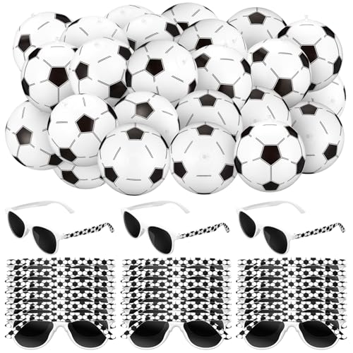 48 Pcs Soccer Party Supplies Set Soccer Inflatable Balls 12 Inch Sports Beach Balls with Glasses for Birthday Parties Sports Events and Summer Lawn Backyard Pool Party Gifts Favors - style: Soccer