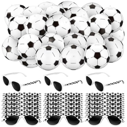 48 Pcs Soccer Party Supplies Set Soccer Inflatable Balls 12 Inch Sports Beach Balls with Glasses for Birthday Parties Sports Events and Summer Lawn Backyard Pool Party Gifts Favors - style: Soccer