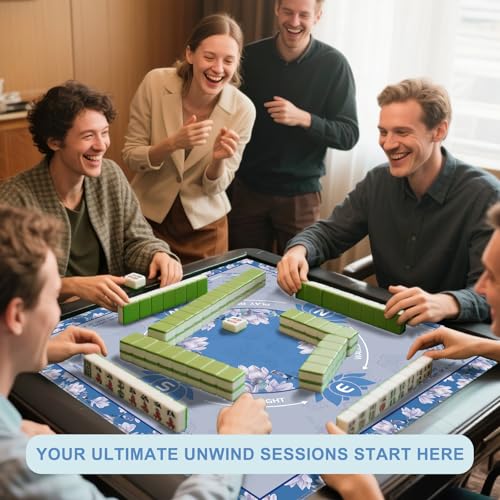LZSIG Blue Foral Mahjong Mat for Table with Printed Rules, 33×33 Inches | Anti-Slip, Waterproof, Noise-Reducing Table Cover for American Mahjong, Poker, Board Games , Dominoes, and Card Games - color: Blue-3
