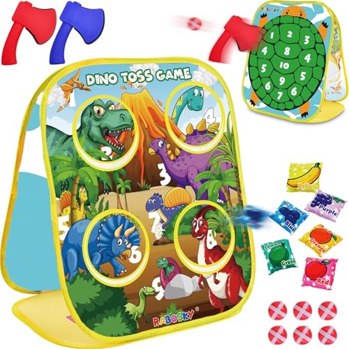 RaboSky 3-in-1 Feed Dinosaur Toss Games for Kids with 6 Fruit Bean Bags, 2 Throwing Axes, 6 Sticky Balls, Outdoor Toddlers Toys Indoor Activities for 3 4 5 Boy Gifts Birthday Party Easter Christmas - color: Dinosaur 12×24
