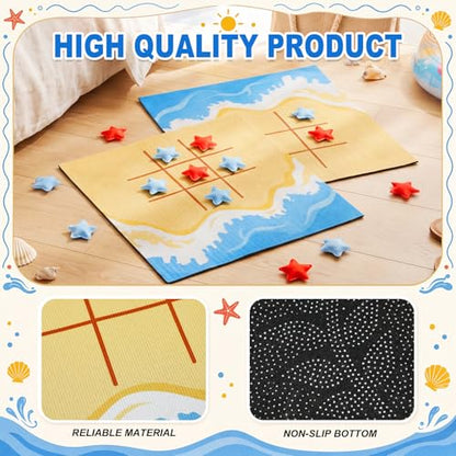 Reallnaive 2 Set Summer Tic Tac Toe Game Include 2 Pcs Beach Shaped Mats 20 Starfish Bean Bags Toss Pool Party Activities for Family Indoor Outdoor Sea Party Game - style: Summer