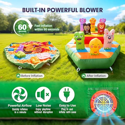 6FT Inflatable Ring Toss Game with 20 Rings & Built-in Blower, Inflatable Carnival Toss Game for Backyard, Camping, Event, Family Party