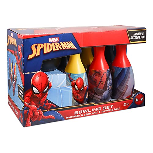 Marvel Spiderman Bowling Games Activities Bundle for Toddlers, Kids - 3 Pc Superhero Bowling Set with Stickers, and More (Spiderman Playset)