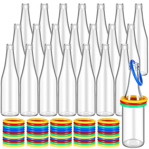 Tioncy Ring Toss Outdoor Carnival Backyard Adults Fun Target Glass Bottles with Mixed Color Rings Hoops for Family Outside Sport Party Accessories - color: Random Color Hoops
