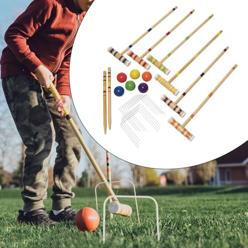 Generic Croquet Set for 6 Players 2 Ending Stakes for Yard Teenager Outdoor Games Sport, Multi