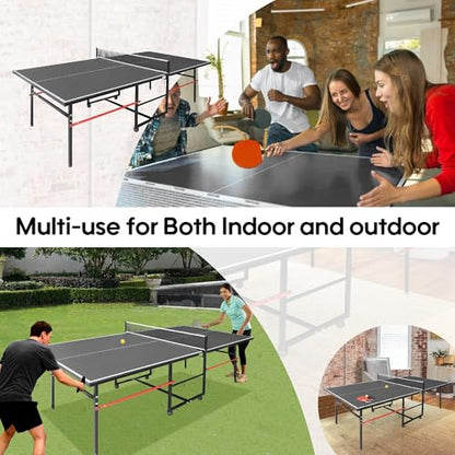 8FT Table Tennis Table with Net, Indoor/Outdoor Professional Ping Pong Table for Kids Adults, Folding Ping Pong Table, Complete Set with Paddles and Balls, School Playground Game Table - color: Black