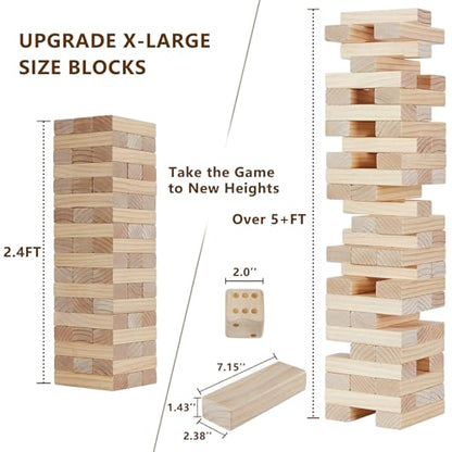 Aivalas X-Large Size Giant Tumble Tower, 60 Blocks Outdoor Games Stacking Games Includes Dice Carrying Bag Scoreboard, Stacking Over 5FT for Backyard Lawn Party Playing - size: XL-Over 5 FT-60PCS