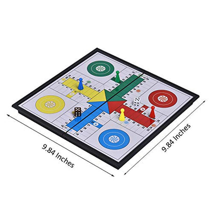 Magnetic Ludo Board Game Set with Folding Board Classic Travel Games for Kids and Adults - 9.84 Inches