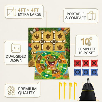 Giant Tic Tac Toe Game Outdoor - 4x4 FT Large 2-in-1 Bean Bag Toss Game for Kids and Adults, Double Sided Portable Yard Games for Backyard, Lawn, and Party