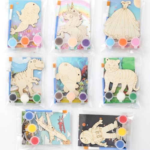 Saypacck 24 Pcs Animal Theme Party Favors Wooden Painting Craft Kits Birthday Party Supplies with Organza Bag for Goodie Bags Fillers Adult Thank You Gifts - style: Mixed Style