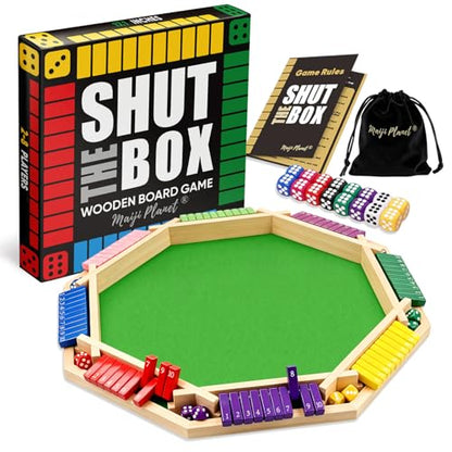 Deluxe 2-8 Player Original Shut The Box Game, Math Dice Board Game for Family Night Classroom Travel, Wooden Classic Table for Group Kid Adult Senior Travel Party Bar Easy Quick and Fun - size: 8P