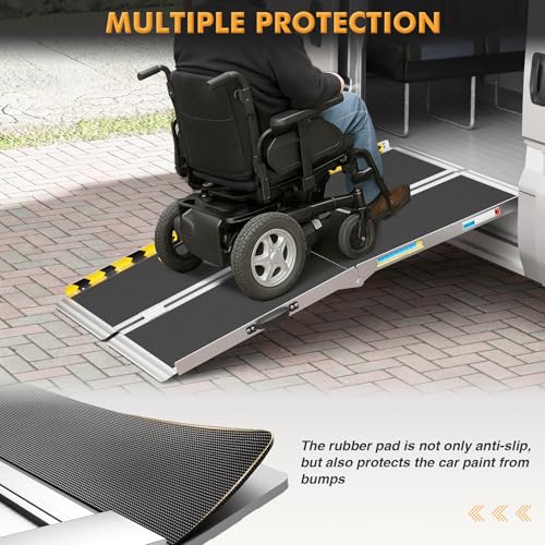 5ft Wheelchair Ramps for Home Steps, Non-Slip Aluminum Threshold Ramp, Foldable Handica Ramp for Wheelchairs in Home, Entry, Shed, Doorway, Curb, Stairs - size: 5FT Using Height 5"-15"