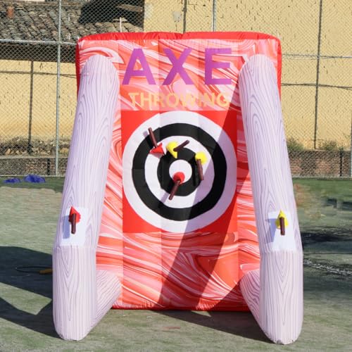 4 in 1 Inflatable Carnival Game Inflatable Sport Games Multi Sports Play Ring Toss Basketball Hoop Game for School Playground/Family/Team - style: Axe throw
