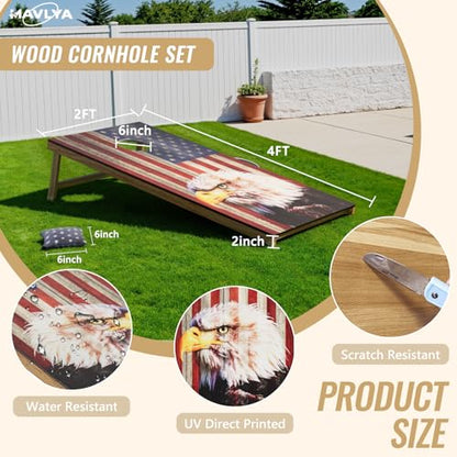 Cornhole Board Set,Corn Hole Games for Adults Outdoor,2X4FT Solid Wood Regulation Cornhole Boards with 8 Cornhole Beans Bags & Carry Case - style: Eagle's Head&American Flag