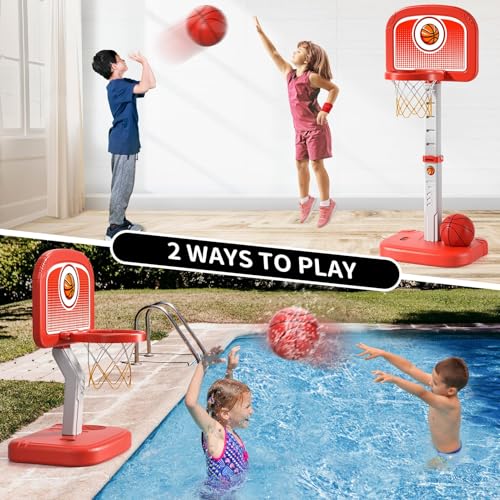 Outdoor Basketball Hoop Toys for Toddlers 3 4 5 6 7 8-12 Years Boys, Swimming Pool Basketball Hoop Outside Toys with 4 Balls, Poolside Basketball Game Toy Gifts for Kids Ages 4-8 8-12 Boys Girls - style: Swimming Pool Basketball Hoop