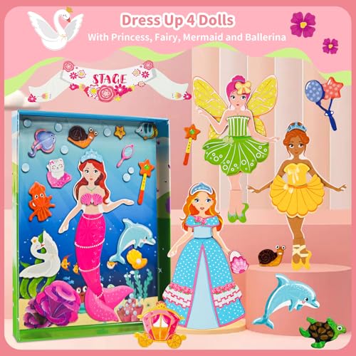 Magnetic Dress Up Dolls for Girls,Princess Mermaid Fairy Ballerina Magnet Dolls Dress Up Kits,Car Road Trip Airplane Activity Travel Games Toys Birthday Gift for Girls Ages 3 4 5 6 7