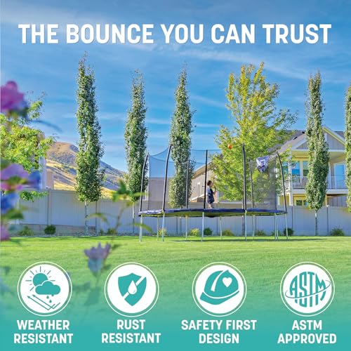 Skywalker Trampoline Outdoor 8 FT, 12 FT, 15 FT Jump N’ Dunk Round Outdoor Trampoline with Net, Trampoline Mat, and Basketball Hoop for Trampoline - color: Blue, style: 8 Foot