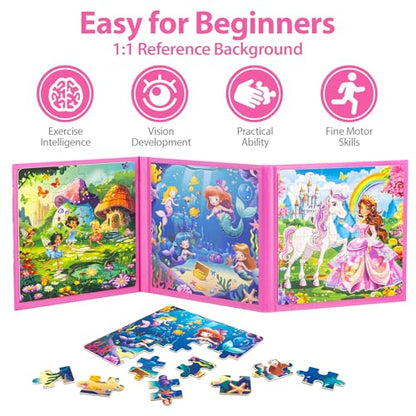 Princess Magnetic Mermaid Puzzles for Toddlers 3-5 Girls, 20-25-30 Pieces, Ages 4-6, Travel Entertainment Toys, Birthday Gifts - style: Girl