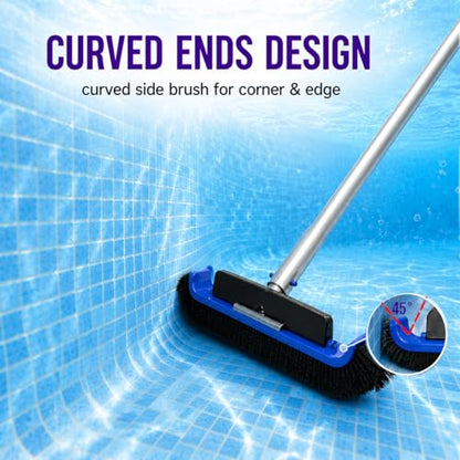 17.5" Pool Brush Head, Curved Swimming Pool Cleaning Brush with Reinforced Aluminum Back & Nylon Bristles, Heavy Duty Scrubber for Pool Walls Tiles Floors, Blue - color: Blue